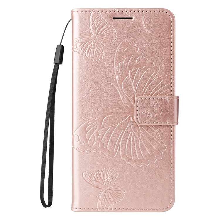 For iPhone 16 Plus 3D Butterfly Embossed Pattern Flip Leather Phone Case(Rose Gold) - iPhone 16 Plus Cases by buy2fix | Online Shopping UK | buy2fix