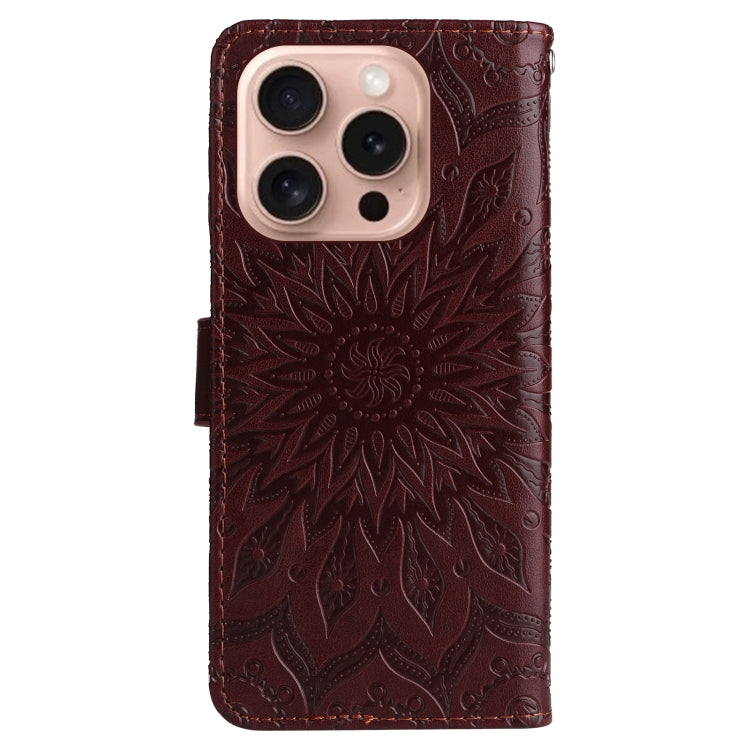 For iPhone 16 Pro Embossed Sunflower Pattern Flip Leather Phone Case(Brown) - iPhone 16 Pro Cases by buy2fix | Online Shopping UK | buy2fix