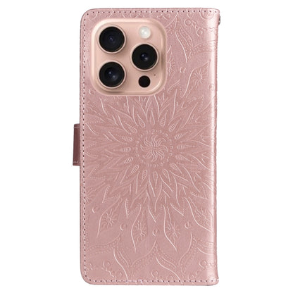 For iPhone 16 Pro Embossed Sunflower Pattern Flip Leather Phone Case(Rose Gold) - iPhone 16 Pro Cases by buy2fix | Online Shopping UK | buy2fix