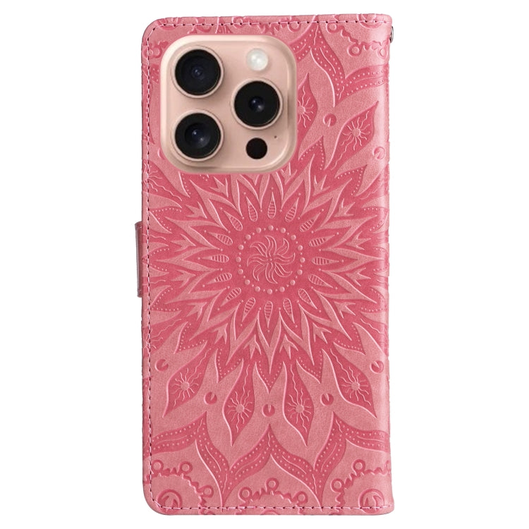 For iPhone 16 Pro Embossed Sunflower Pattern Flip Leather Phone Case(Pink) - iPhone 16 Pro Cases by buy2fix | Online Shopping UK | buy2fix