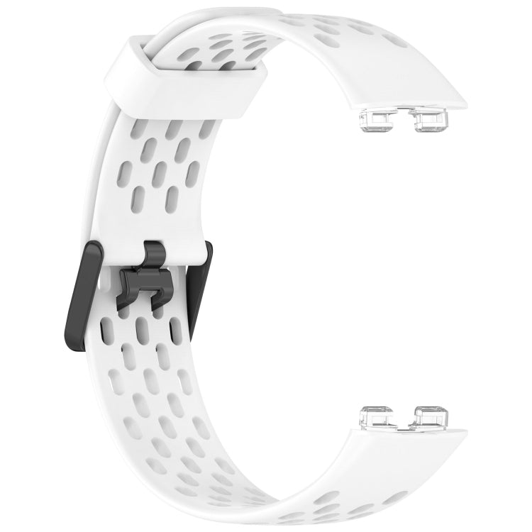 For Huawei Band 9 / 9 NFC / 8 / 8 NFC Hole Style Dual Black Buckle Silicone Watch Band(White) - Watch Bands by buy2fix | Online Shopping UK | buy2fix