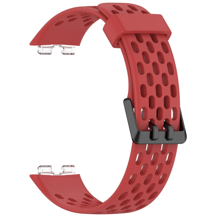 For Huawei Band 9 / 9 NFC / 8 / 8 NFC Hole Style Dual Black Buckle Silicone Watch Band(Red) - Watch Bands by buy2fix | Online Shopping UK | buy2fix