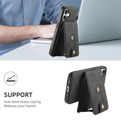 For iPhone 16 Denior D14 NK Retro Pattern MagSafe Magnetic Card Holder Leather Phone Case(Black) - iPhone 16 Cases by Denior | Online Shopping UK | buy2fix