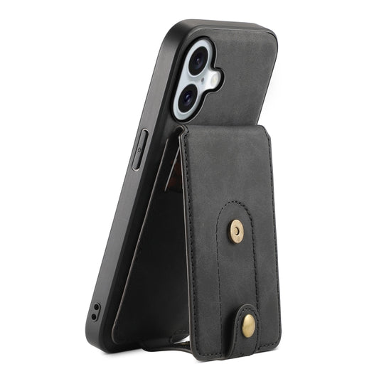 For iPhone 16 Plus Denior D14 NK Retro Pattern MagSafe Magnetic Card Holder Leather Phone Case(Black) - iPhone 16 Plus Cases by Denior | Online Shopping UK | buy2fix