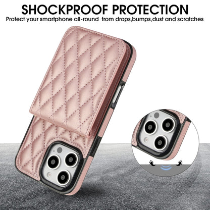 For iPhone 16 Pro Max YM015 Crossbody Rhombic Card Bag RFID Phone Case(Rose Gold) - iPhone 16 Pro Max Cases by buy2fix | Online Shopping UK | buy2fix