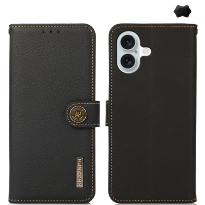 For iPhone 16 KHAZNEH Custer Genuine Leather RFID Phone Case(Black) - iPhone 16 Cases by buy2fix | Online Shopping UK | buy2fix