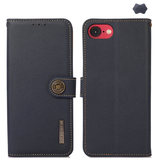 For iPhone SE 2024 KHAZNEH Custer Genuine Leather RFID Phone Case(Blue) - More iPhone Cases by buy2fix | Online Shopping UK | buy2fix