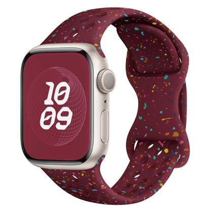 For Apple Watch SE 2023 40mm Hole Style Butterfly Buckle Camouflage Silicone Watch Band(Wine Red) - Watch Bands by buy2fix | Online Shopping UK | buy2fix