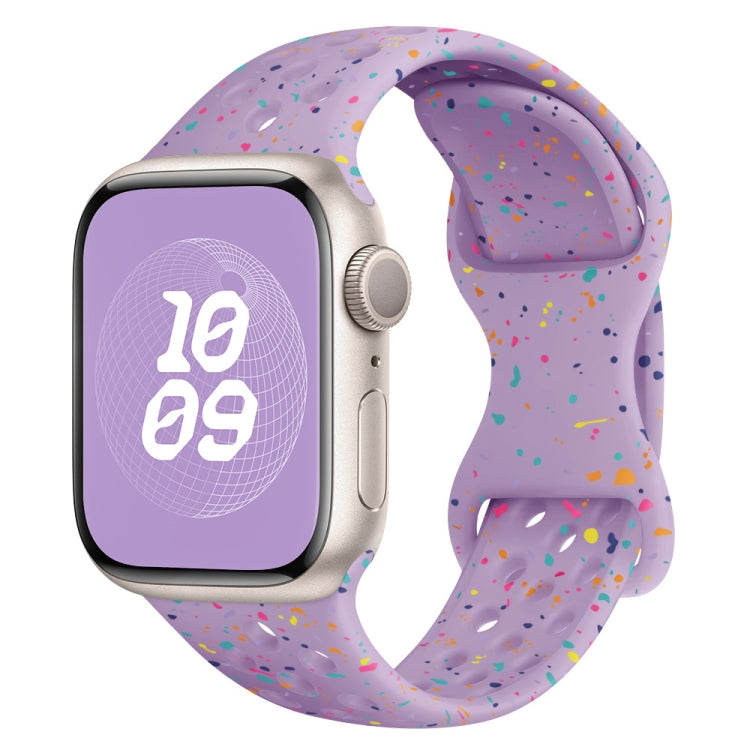 For Apple Watch Series 5 40mm Hole Style Butterfly Buckle Camouflage Silicone Watch Band(Light Purple) - Watch Bands by buy2fix | Online Shopping UK | buy2fix