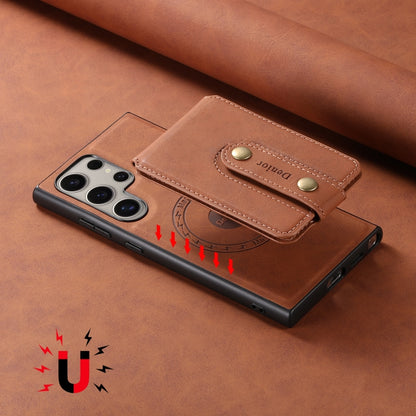 For Samsung Galaxy S23 Ultra 5G Denior D14 NK Retro Pattern MagSafe Magnetic Card Holder Leather Phone Case(Brown) - Galaxy S23 Ultra 5G Cases by Denior | Online Shopping UK | buy2fix