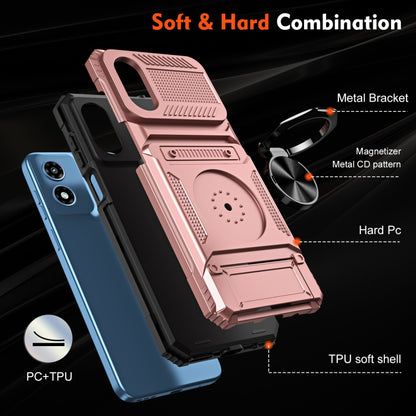 For Motorola Moto G Play 4G 2024 TPU+PC Shockproof Card Slot Phone Case with Metal Ring Holder(Rose Gold) - Motorola Cases by buy2fix | Online Shopping UK | buy2fix