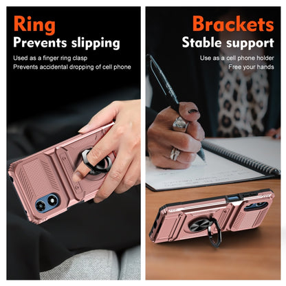 For Motorola Moto G Play 4G 2024 TPU+PC Shockproof Card Slot Phone Case with Metal Ring Holder(Rose Gold) - Motorola Cases by buy2fix | Online Shopping UK | buy2fix