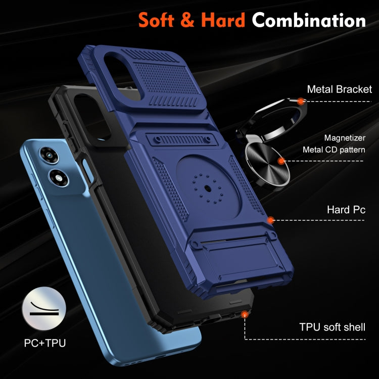 For Motorola Moto G Play 4G 2024 TPU+PC Shockproof Card Slot Phone Case with Metal Ring Holder(Blue) - Motorola Cases by buy2fix | Online Shopping UK | buy2fix