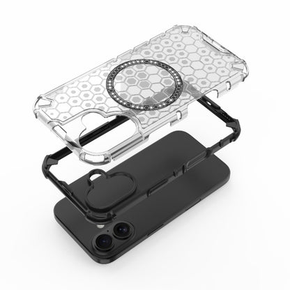 For iPhone 16 Honeycomb Magnetic Ring Shockproof Phone Case(Black) - iPhone 16 Cases by buy2fix | Online Shopping UK | buy2fix