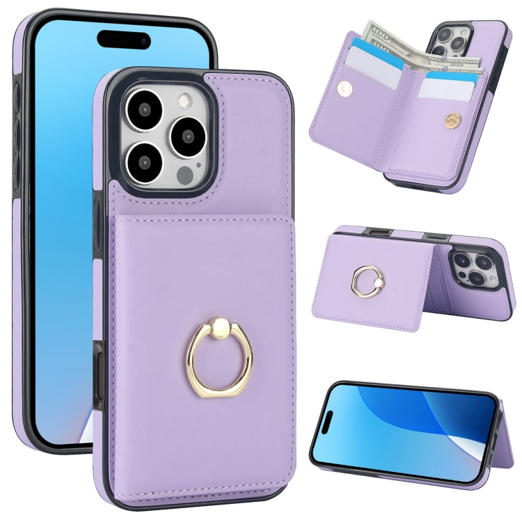 For iPhone 16 Pro RFID Anti-theft Card Ring Holder Phone Case(Purple) - iPhone 16 Pro Cases by buy2fix | Online Shopping UK | buy2fix