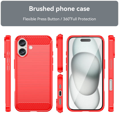 For iPhone 16 Plus Brushed Texture Carbon Fiber TPU Phone Case(Red) - iPhone 16 Plus Cases by buy2fix | Online Shopping UK | buy2fix