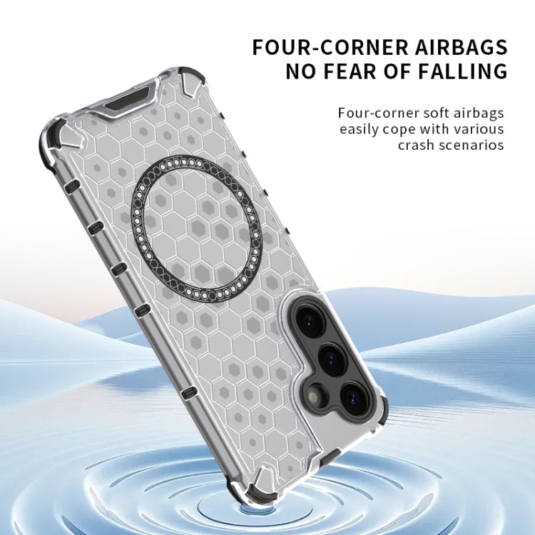 or Samsung Galaxy S25+ 5G Honeycomb Magnetic Ring Shockproof Phone Case(White) - Galaxy S25+ 5G Cases by buy2fix | Online Shopping UK | buy2fix