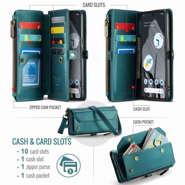 For Google Pixel 8 Pro CaseMe C36 Card Slots Zipper Wallet RFID Anti-theft Leather Phone Case(Blue-green) - Google Cases by CaseMe | Online Shopping UK | buy2fix