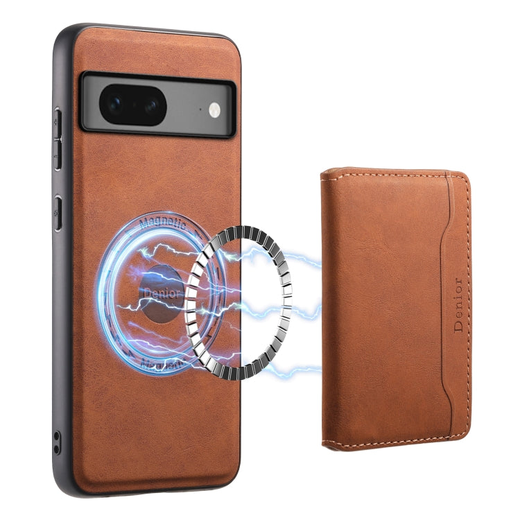 For Google Pixel 7 5G Denior D13 Retro Texture Leather MagSafe Card Bag Phone Case(Brown) - Google Cases by Denior | Online Shopping UK | buy2fix