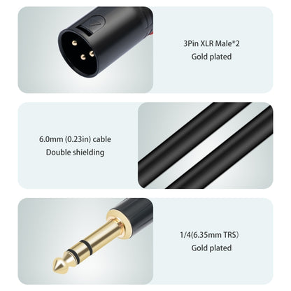 TC145YXK108RE-10 6.35mm 1/4 TRS Male to Dual XLR Male Audio Cable, Length:2m(Black) - Microphone Audio Cable & Connector by buy2fix | Online Shopping UK | buy2fix