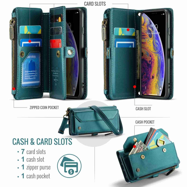 For iPhone XS Max CaseMe C36 Card Slots Zipper Wallet RFID Anti-theft Leather Phone Case(Blue-green) - More iPhone Cases by CaseMe | Online Shopping UK | buy2fix