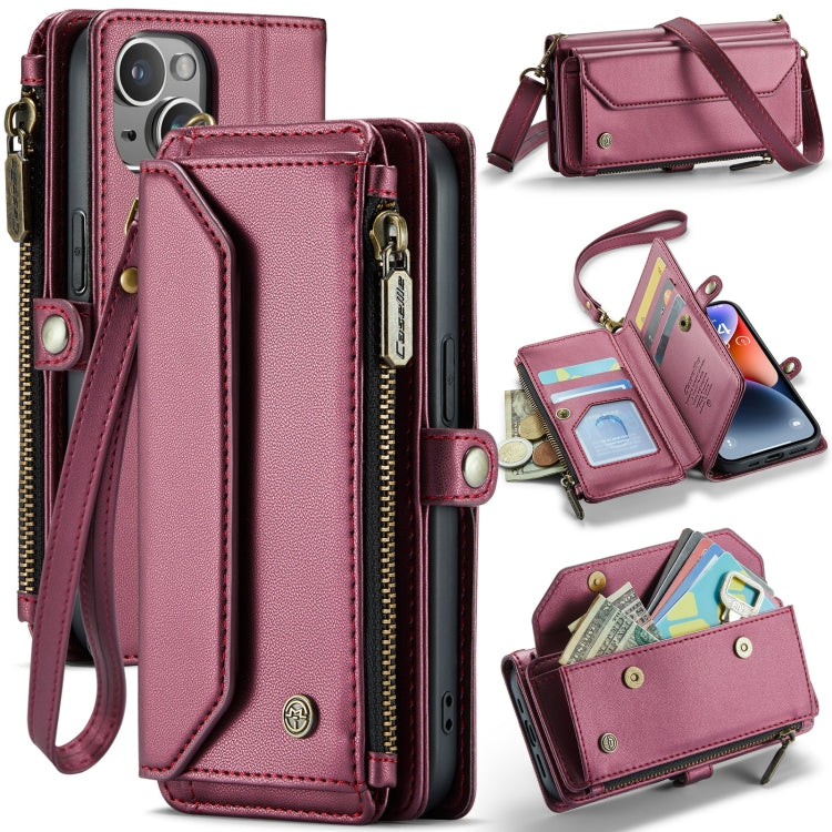 For iPhone 14 CaseMe C36 Card Slots Zipper Wallet RFID Anti-theft Leather Phone Case(Wine Red) - iPhone 14 Cases by CaseMe | Online Shopping UK | buy2fix