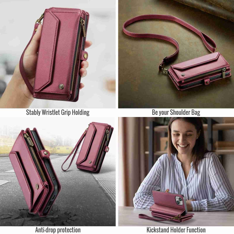 For iPhone 14 CaseMe C36 Card Slots Zipper Wallet RFID Anti-theft Leather Phone Case(Wine Red) - iPhone 14 Cases by CaseMe | Online Shopping UK | buy2fix