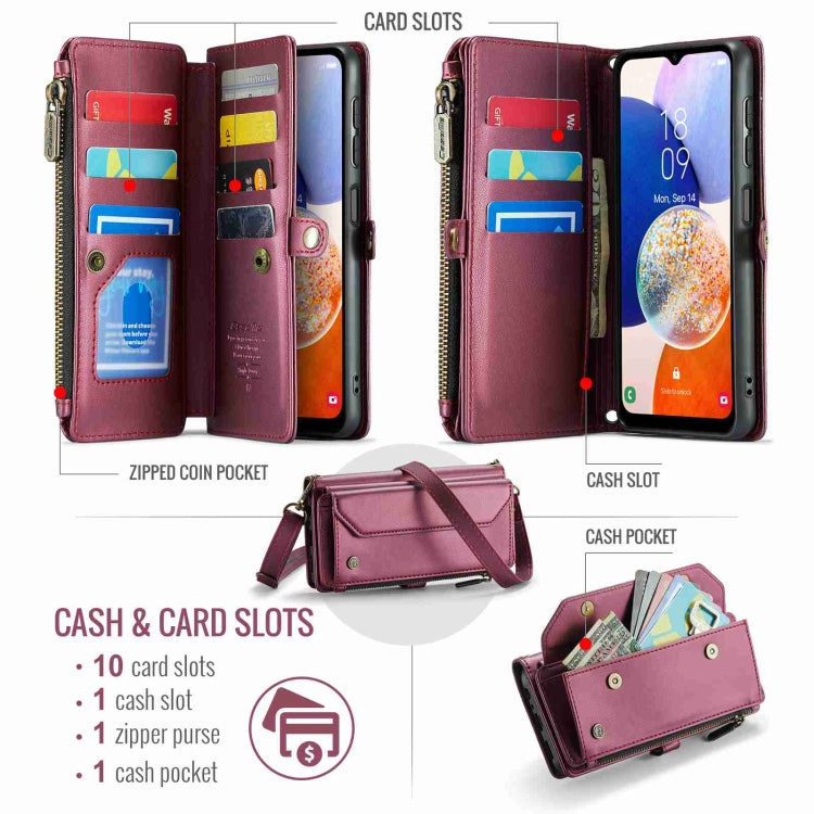 For Samsung Galaxy A14 5G / 4G CaseMe C36 Card Slots Zipper Wallet RFID Anti-theft Leather Phone Case(Wine Red) - Galaxy Phone Cases by CaseMe | Online Shopping UK | buy2fix