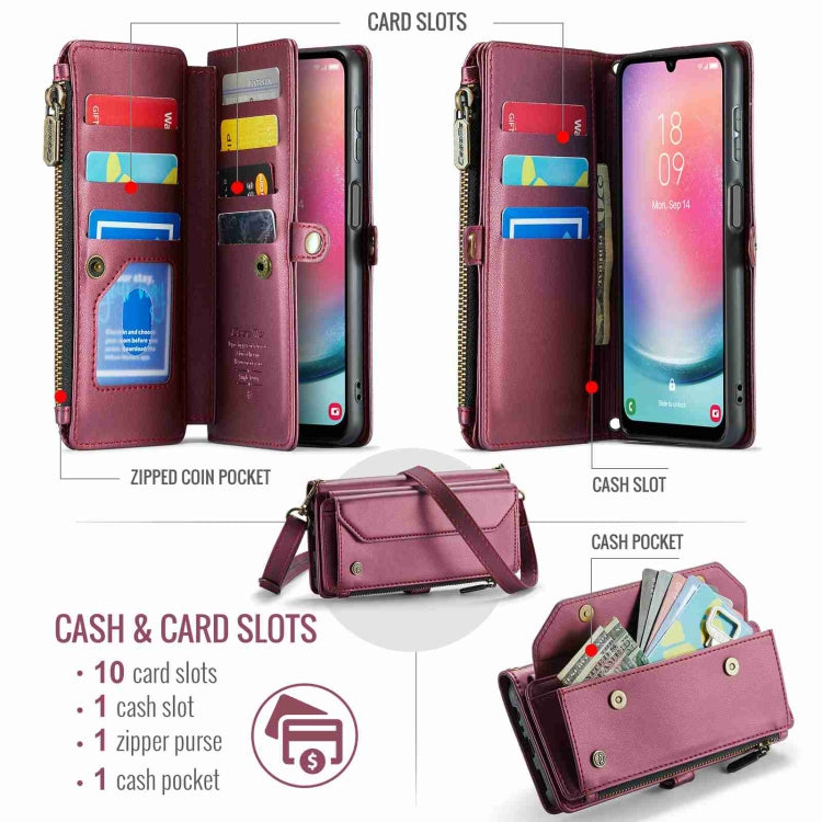 For Samsung Galaxy A24 CaseMe C36 Card Slots Zipper Wallet RFID Anti-theft Leather Phone Case(Wine Red) - Galaxy Phone Cases by CaseMe | Online Shopping UK | buy2fix