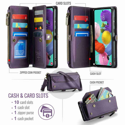 For Samsung Galaxy A51 4G CaseMe C36 Card Slots Zipper Wallet RFID Anti-theft Leather Phone Case(Purple) - Galaxy Phone Cases by CaseMe | Online Shopping UK | buy2fix