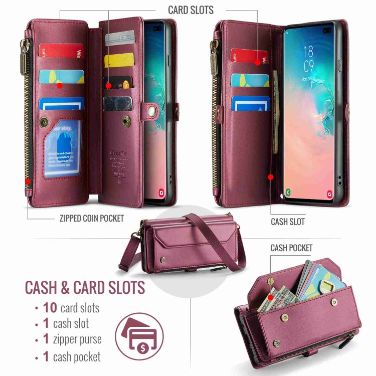 For Samsung Galaxy S10+ CaseMe C36 Card Slots Zipper Wallet RFID Anti-theft Leather Phone Case(Wine Red) - Galaxy Phone Cases by CaseMe | Online Shopping UK | buy2fix