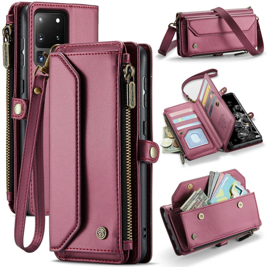 For Samsung Galaxy S20 Ultra CaseMe C36 Card Slots Zipper Wallet RFID Anti-theft Leather Phone Case(Wine Red) - Galaxy Phone Cases by CaseMe | Online Shopping UK | buy2fix