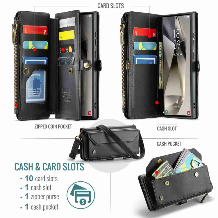 For Samsung Galaxy S24 Ultra 5G CaseMe C36 Card Slots Zipper Wallet RFID Anti-theft Leather Phone Case(Black) - Galaxy S24 Ultra 5G Cases by CaseMe | Online Shopping UK | buy2fix