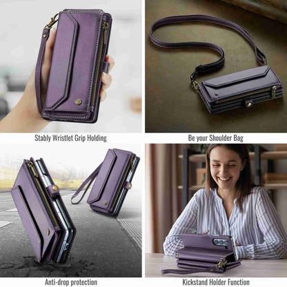 For Samsung Galaxy Z Fold5 CaseMe C36 Card Slots Zipper Wallet RFID Anti-theft Leather Phone Case(Purple) - Galaxy Z Fold5 Cases by CaseMe | Online Shopping UK | buy2fix