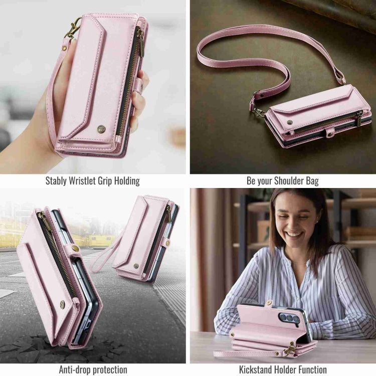 For Samsung Galaxy Z Fold5 CaseMe C36 Card Slots Zipper Wallet RFID Anti-theft Leather Phone Case(Pink) - Galaxy Z Fold5 Cases by CaseMe | Online Shopping UK | buy2fix