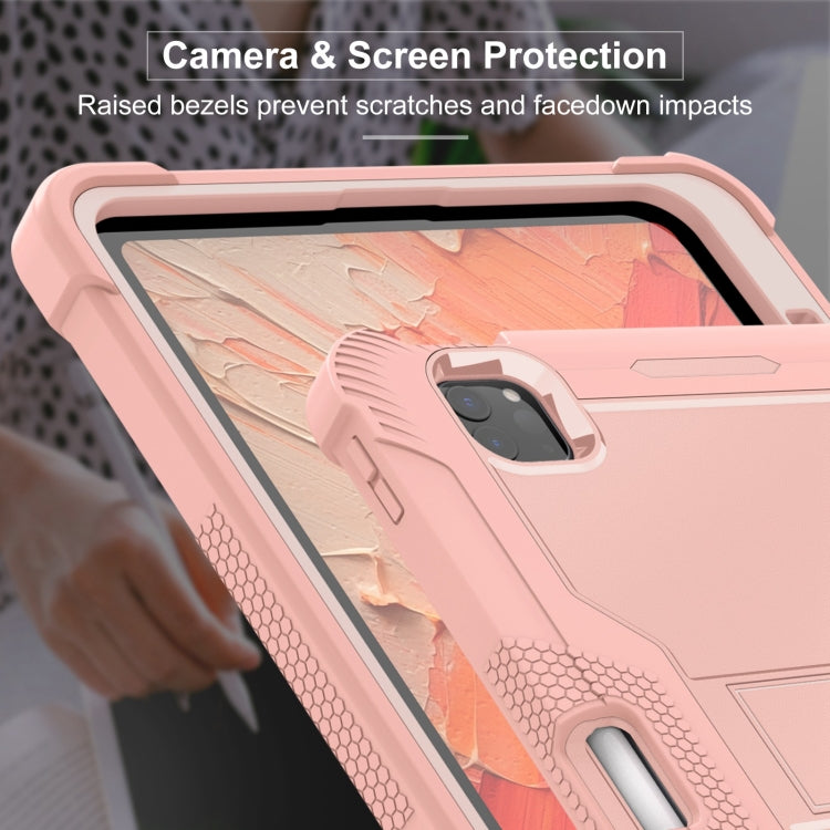 For iPad Pro 11 2024 Shockproof Silicone Hybrid PC Tablet Case with Holder(Rose Gold) - iPad Pro 11 2024 Cases by buy2fix | Online Shopping UK | buy2fix