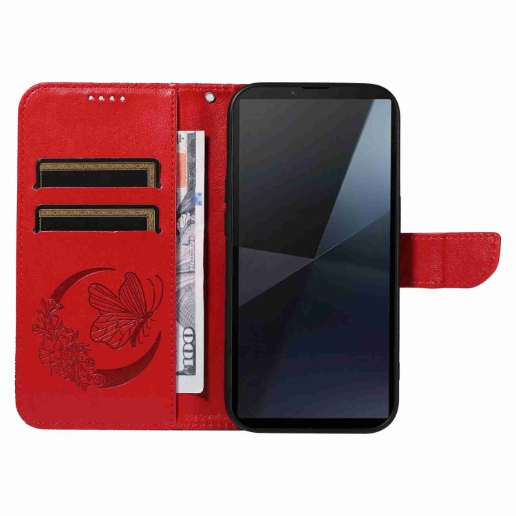 For Sony Xperia 10 VI 2024 Swallowtail Butterfly Embossed Leather Phone Case(Red) - Sony Cases by buy2fix | Online Shopping UK | buy2fix