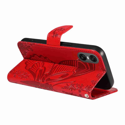 For Sony Xperia 10 VI 2024 Swallowtail Butterfly Embossed Leather Phone Case(Red) - Sony Cases by buy2fix | Online Shopping UK | buy2fix