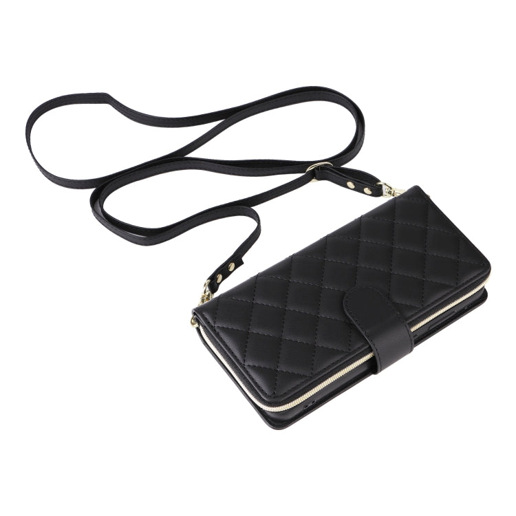 For Samsung Galaxy S25+ 5G Crossbody Rhombic Zipper Tower Buckle Leather Phone Case with Lanyard(Black) - Galaxy S25+ 5G Cases by buy2fix | Online Shopping UK | buy2fix