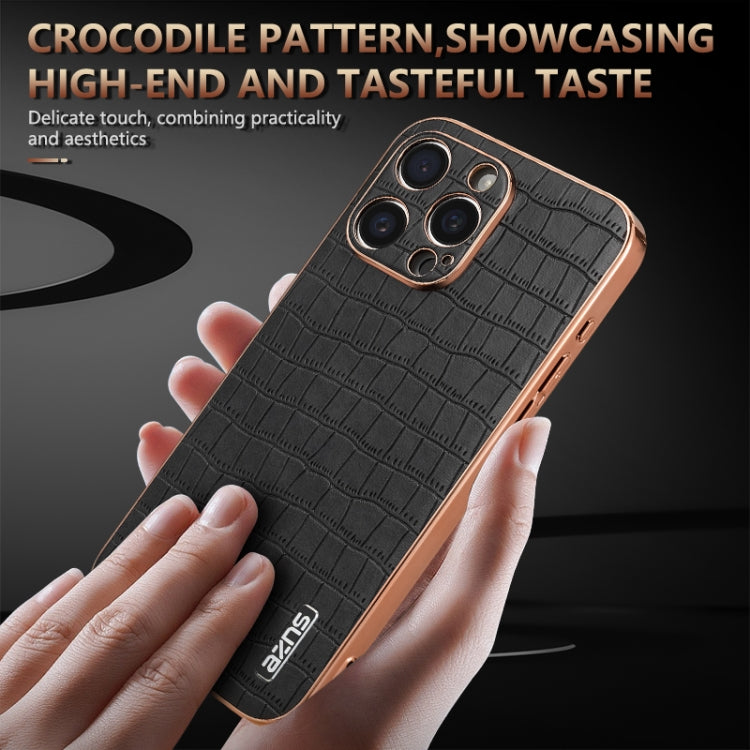 For iPhone 16 Pro Max AZNS Electroplated Frame Crocodile Texture Full Coverage Phone Case(Blue) - iPhone 16 Pro Max Cases by AZNS | Online Shopping UK | buy2fix