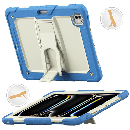 For iPad Pro 13 2024 Silicone Hydric PC Tablet Case with Shoulder Strap & Holder(Beige Cyan-blue) - iPad Pro 13 2024 Cases by buy2fix | Online Shopping UK | buy2fix