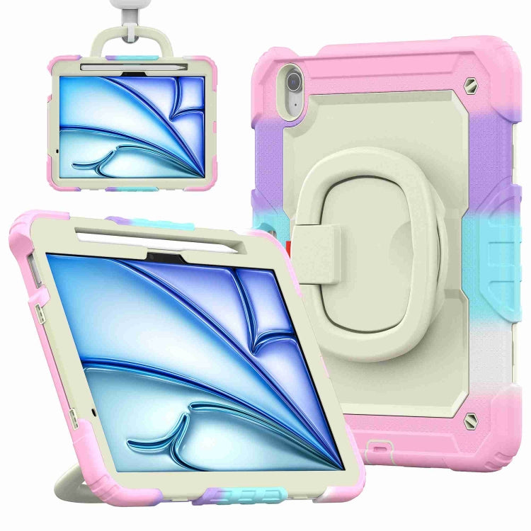 For iPad Air 11 2025 / 2024 Handle Silicone Hydric PC Tablet Case with Shoulder Strap(Rainbow Pink) - iPad Air 11 2025 / 2024 Cases by buy2fix | Online Shopping UK | buy2fix