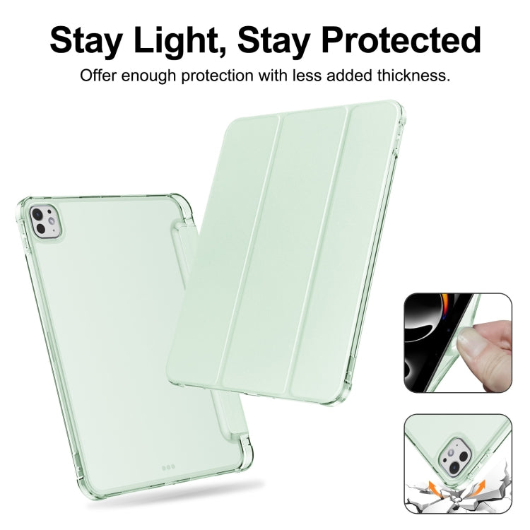 For iPad Pro 11 2024 Tri-fold Holder TPU Cover Frosted Leather Smart Tablet Case withh Pen Slot(Light Green) - iPad Pro 11 2024 Cases by buy2fix | Online Shopping UK | buy2fix