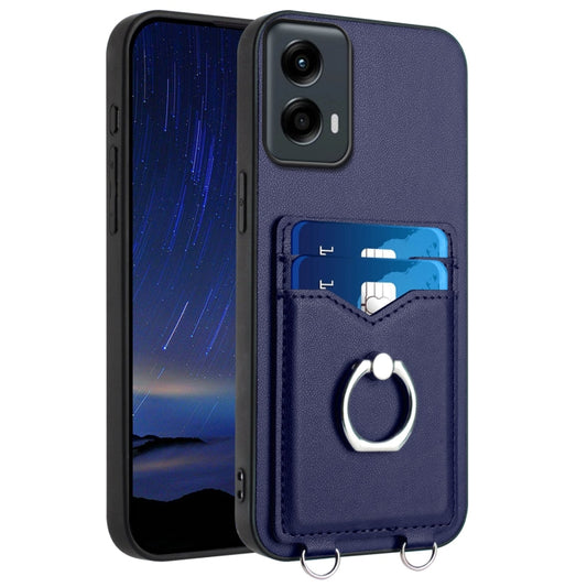 For Motorola Moto G Play 2024 5G R20 Ring Card Holder Phone Case(Blue) - Motorola Cases by buy2fix | Online Shopping UK | buy2fix