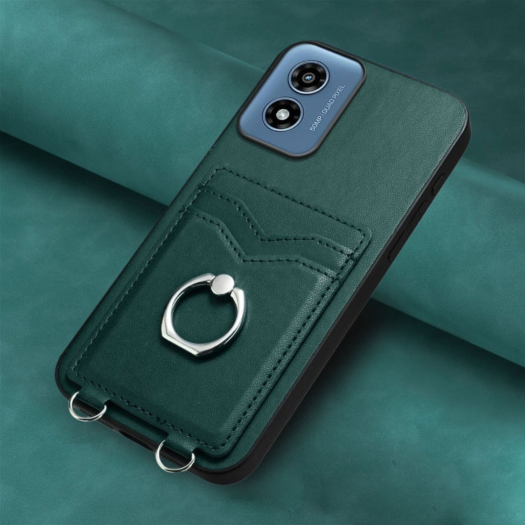 For Motorola Moto G Play 2024 4G R20 Ring Card Holder Phone Case(Green) - Motorola Cases by buy2fix | Online Shopping UK | buy2fix