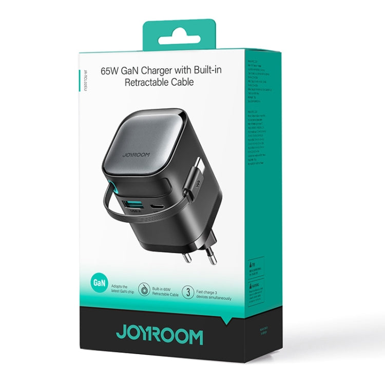 JOYROOM JR-TCL02 GaN 65W 2-Port Charger with Retractable Cable, EU Plug - USB Charger by JOYROOM | Online Shopping UK | buy2fix
