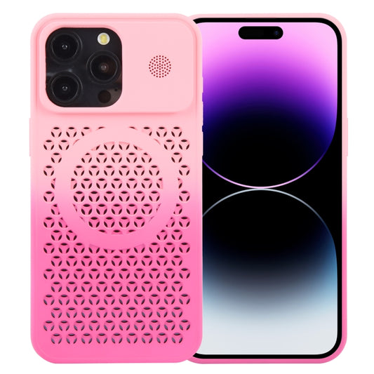 For iPhone 14 Pro Max Gradient Color Honeycomb Aromatherapy MagSafe Phone Case(Pink+Rose Red) - iPhone 14 Pro Max Cases by buy2fix | Online Shopping UK | buy2fix