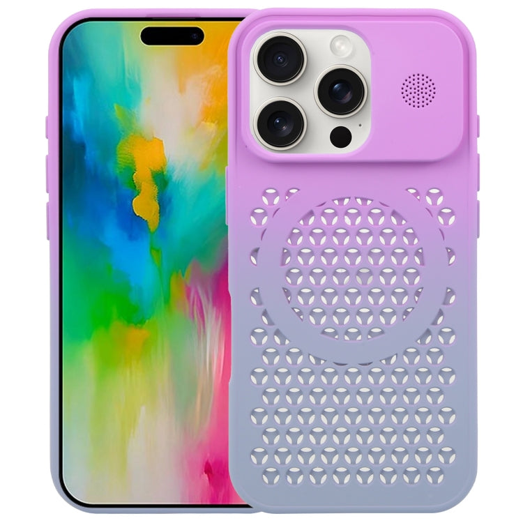 For iPhone 16 Pro Gradient Color Honeycomb Aromatherapy MagSafe Phone Case(Purple Grey) - iPhone 16 Pro Cases by buy2fix | Online Shopping UK | buy2fix