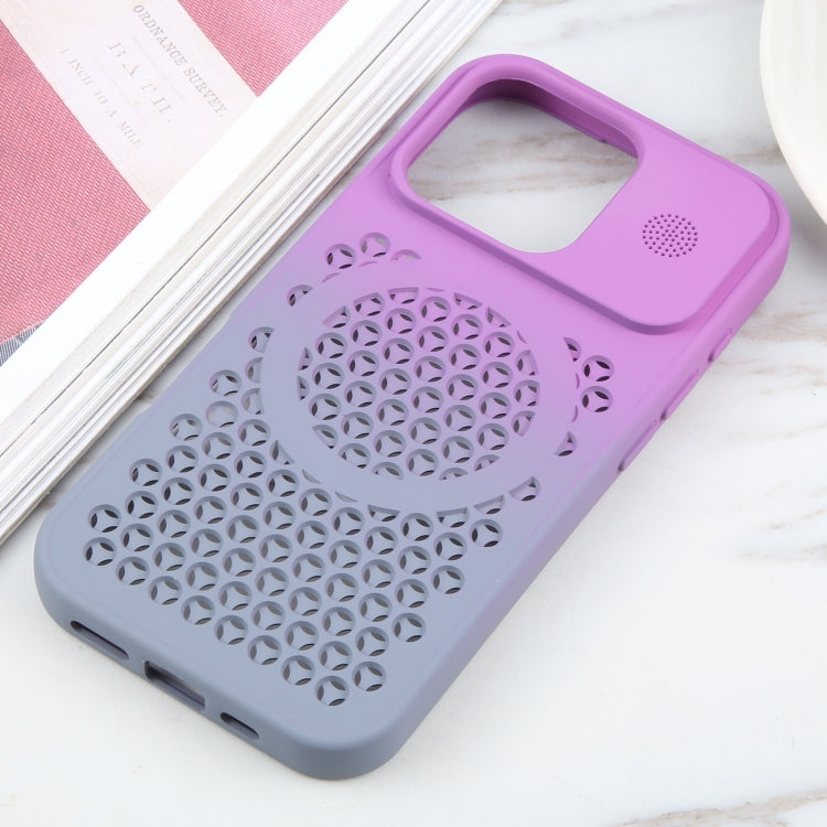 For iPhone 16 Pro Gradient Color Honeycomb Aromatherapy MagSafe Phone Case(Purple Grey) - iPhone 16 Pro Cases by buy2fix | Online Shopping UK | buy2fix