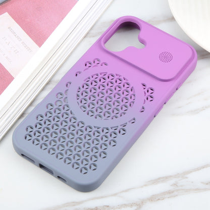 For iPhone 16 Plus Gradient Color Honeycomb Aromatherapy MagSafe Phone Case(Purple Grey) - iPhone 16 Plus Cases by buy2fix | Online Shopping UK | buy2fix